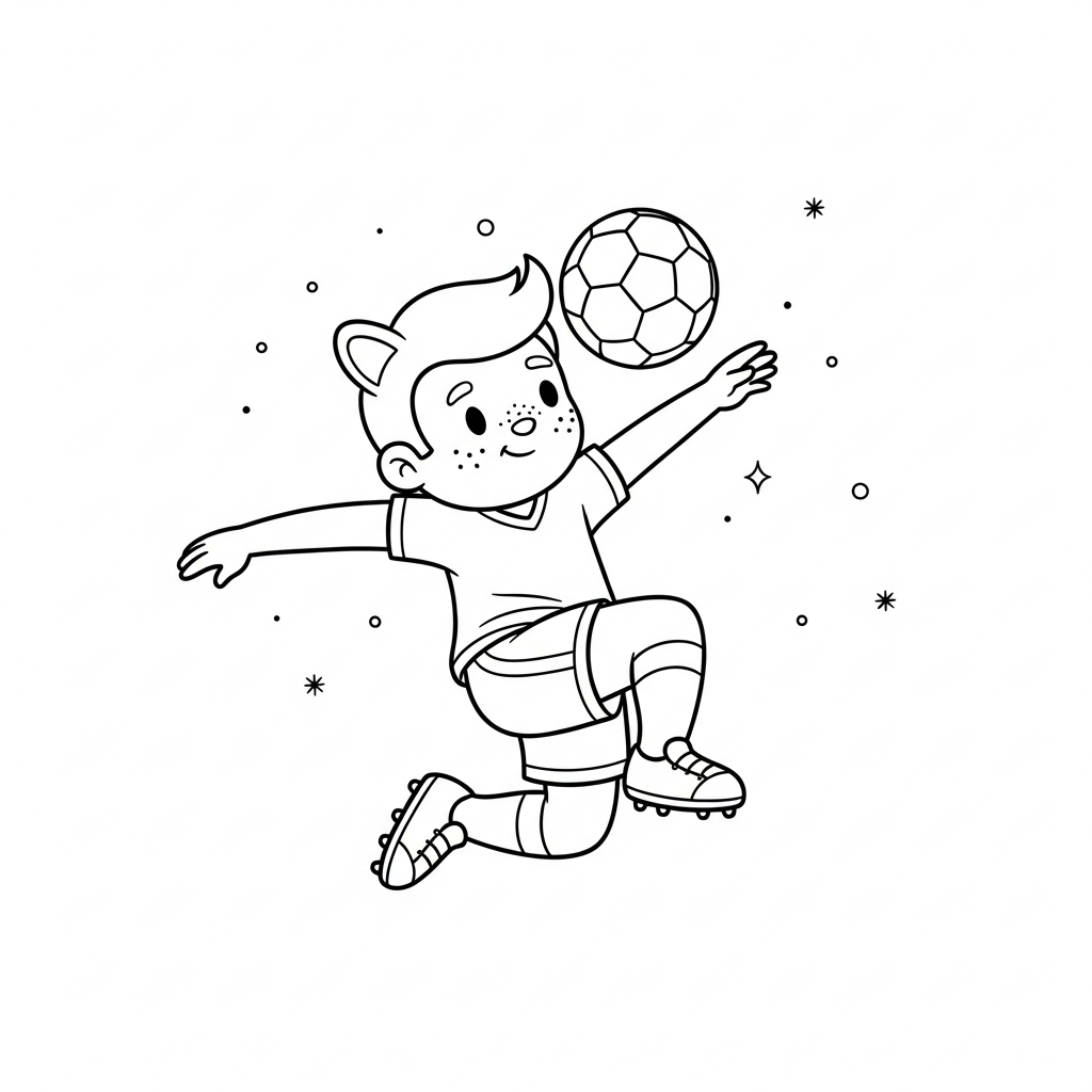 Desenho de jogador de futebol para colorir pulando e cabeceando a bola