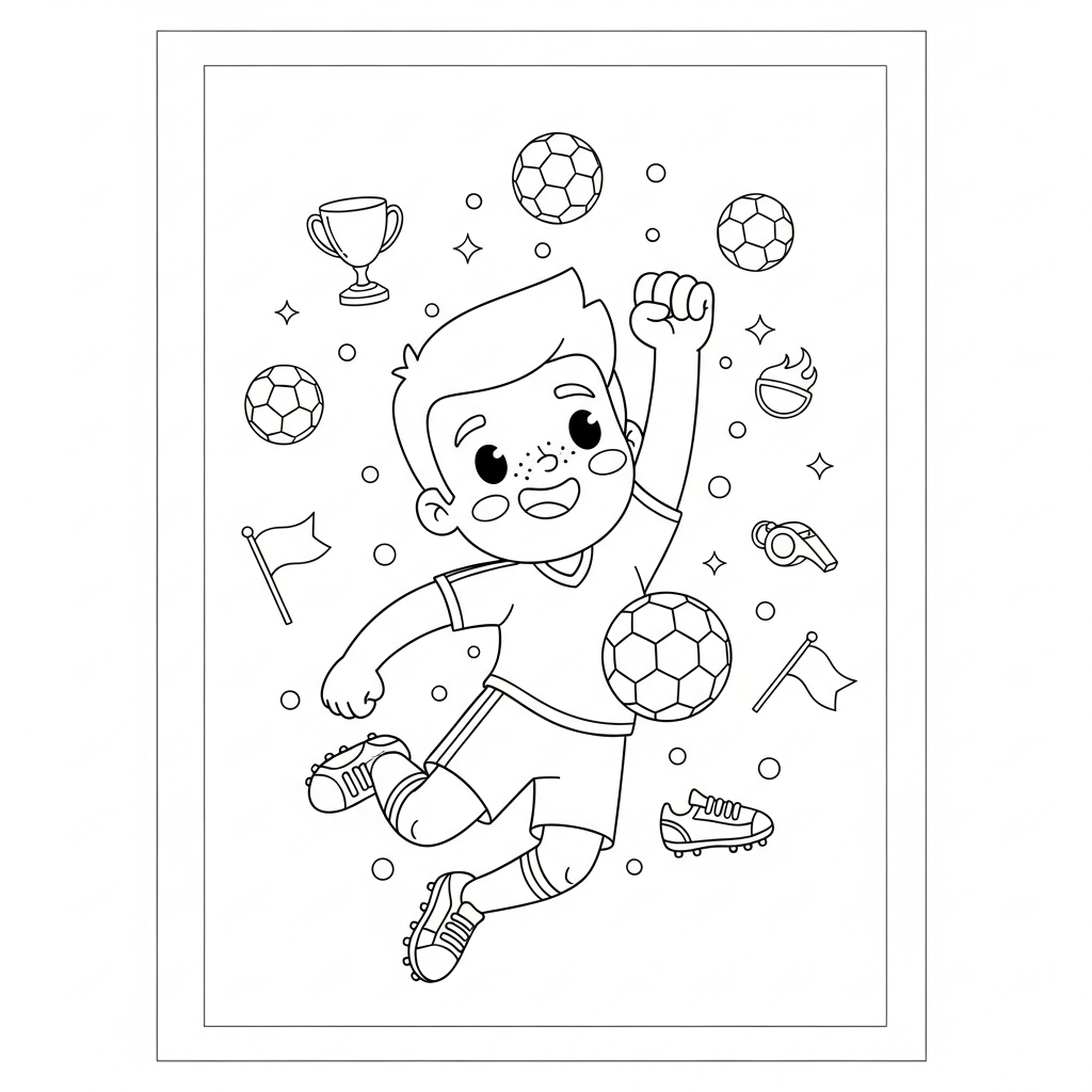 Desenho de jogador de futebol para colorir pulando com punho ao alto