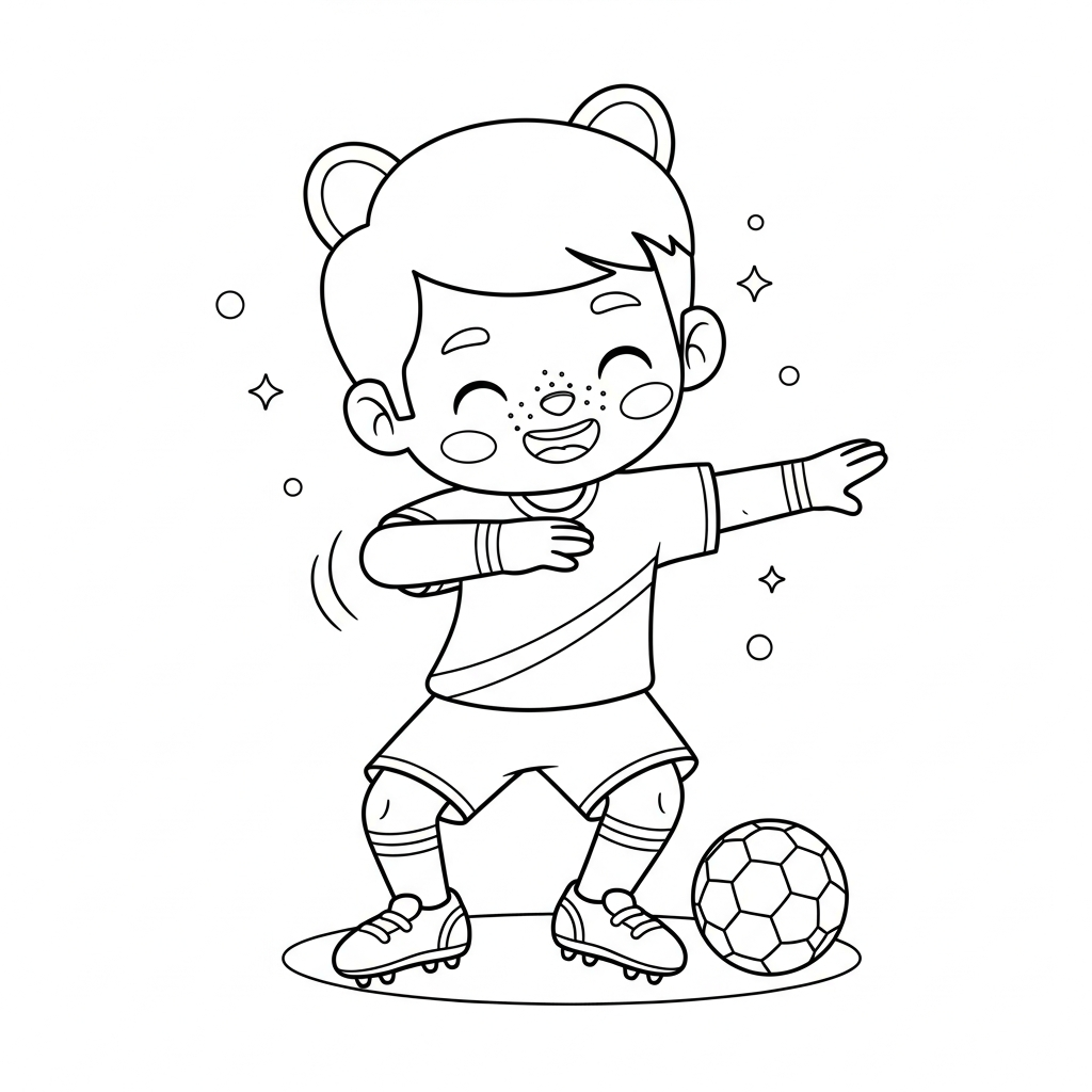 Desenho de jogador de futebol para colorir dançando em comemoração animada
