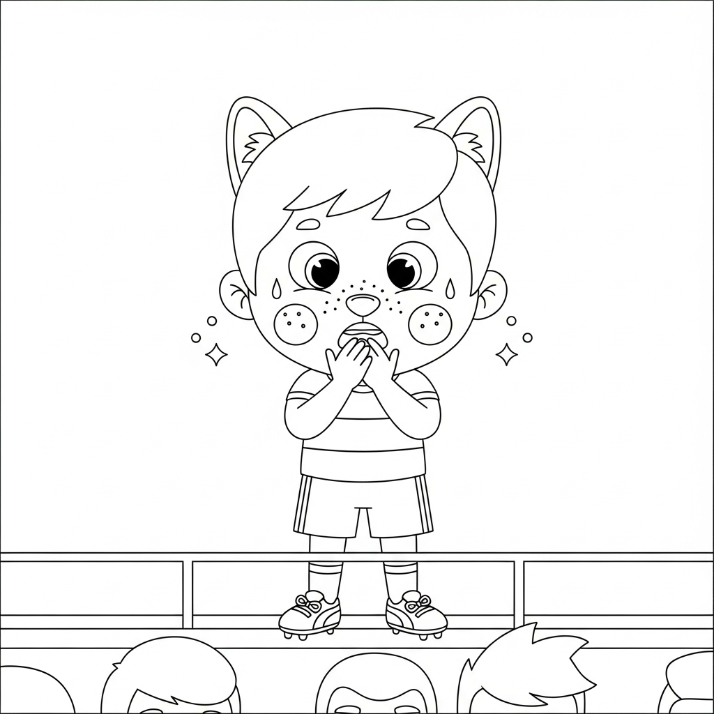 Desenho de jogador de futebol para colorir assistindo nervoso com mãos no rosto