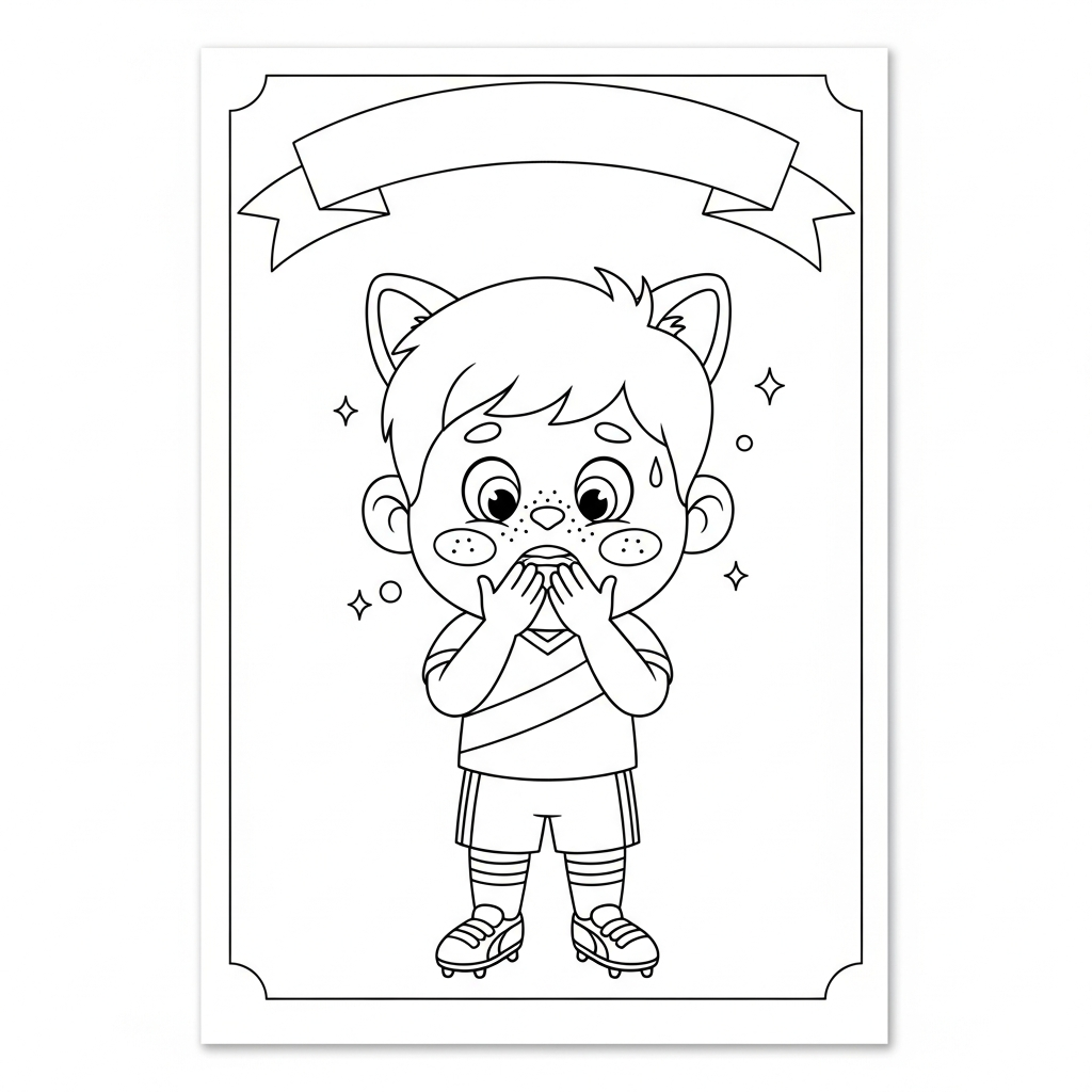 Desenho de jogador de futebol para colorir assistindo nervoso com mãos no rosto