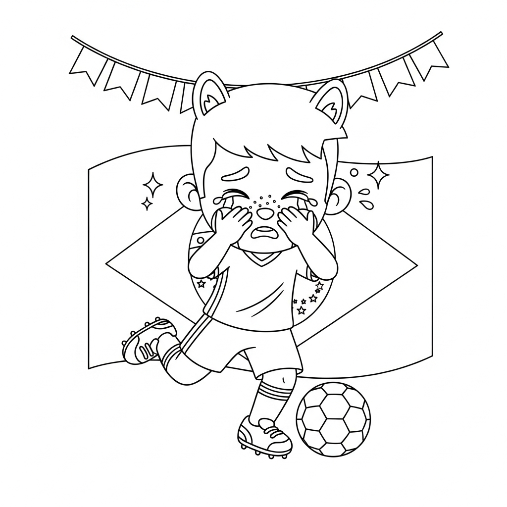 Desenho de jogador de futebol para colorir chorando triste após uma derrota dolorosa