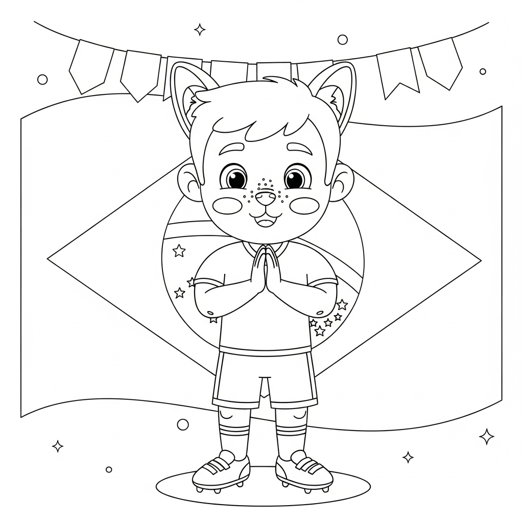 Desenho de jogador de futebol para colorir pedindo desculpas após cometer falta