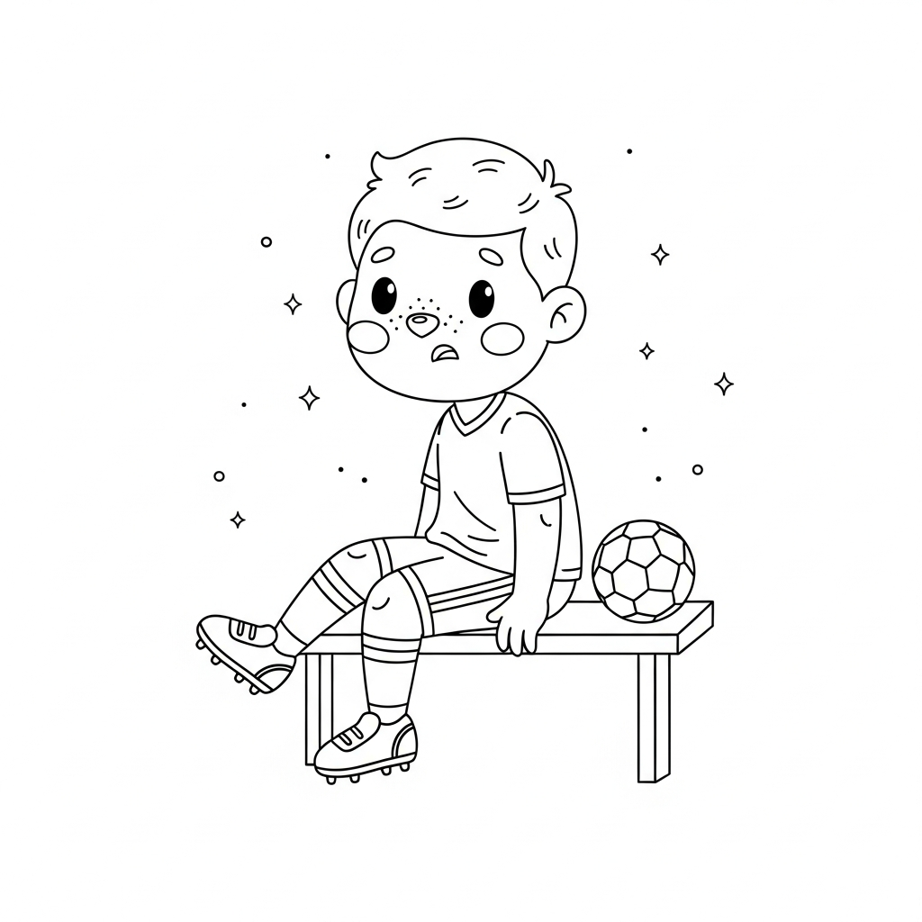 Desenho de jogador de futebol para colorir aguardando para entrar em campo