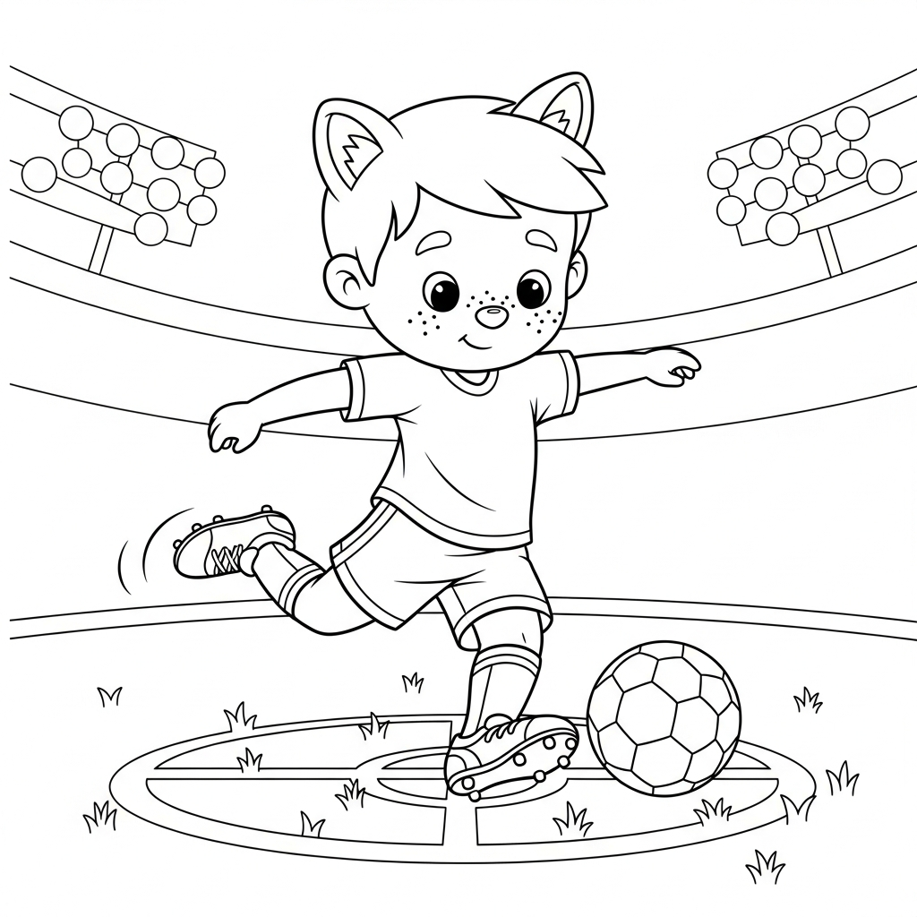Desenho de jogador de futebol para colorir chutando bola com força no círculo central