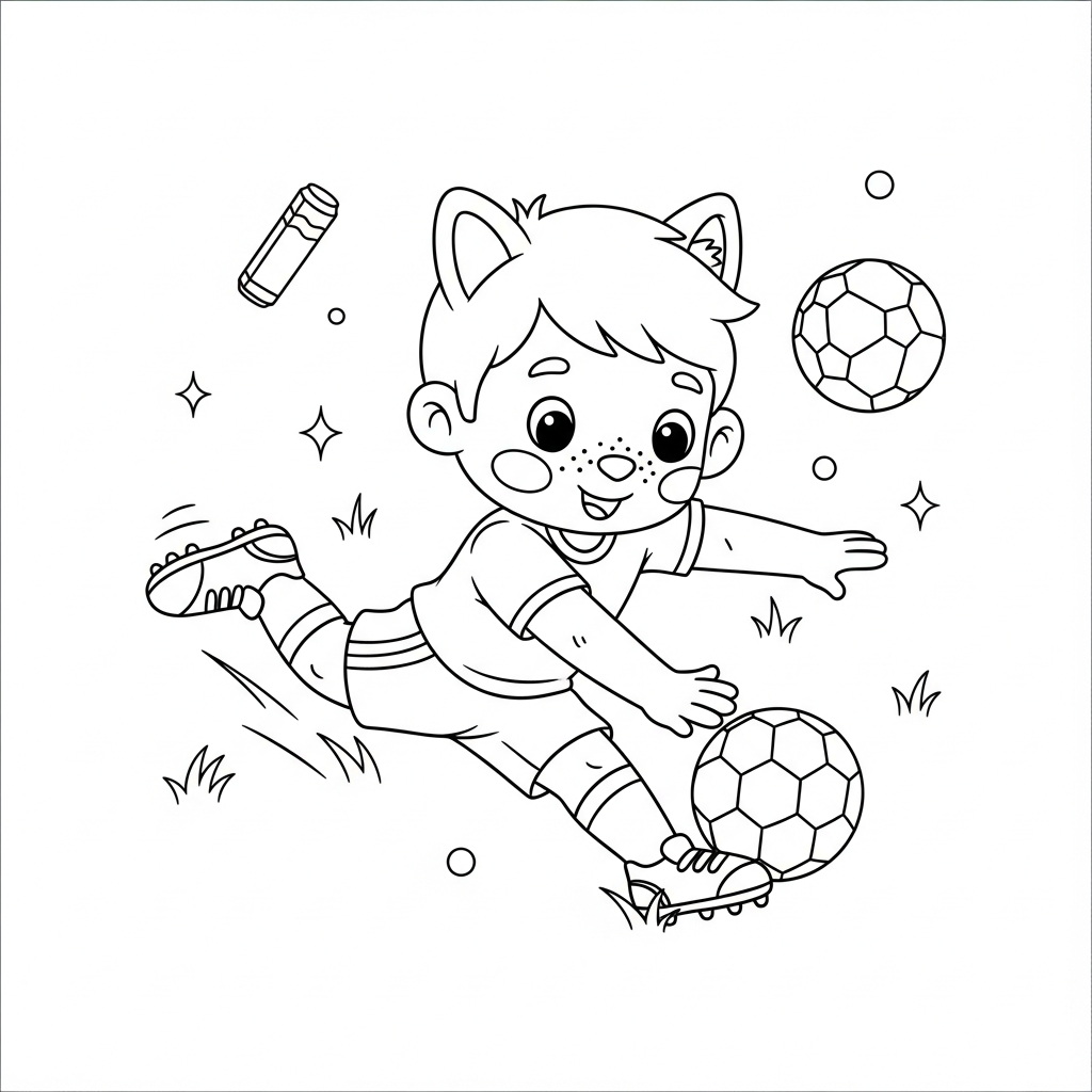 Desenho de jogador de futebol para colorir dando carrinho na bola em cozinha decorada para a Copa