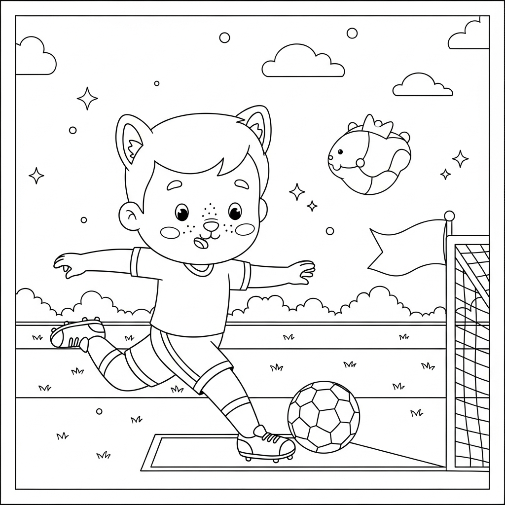 Desenho de jogador de futebol para colorir desarmando com pé esquerdo no escanteio.