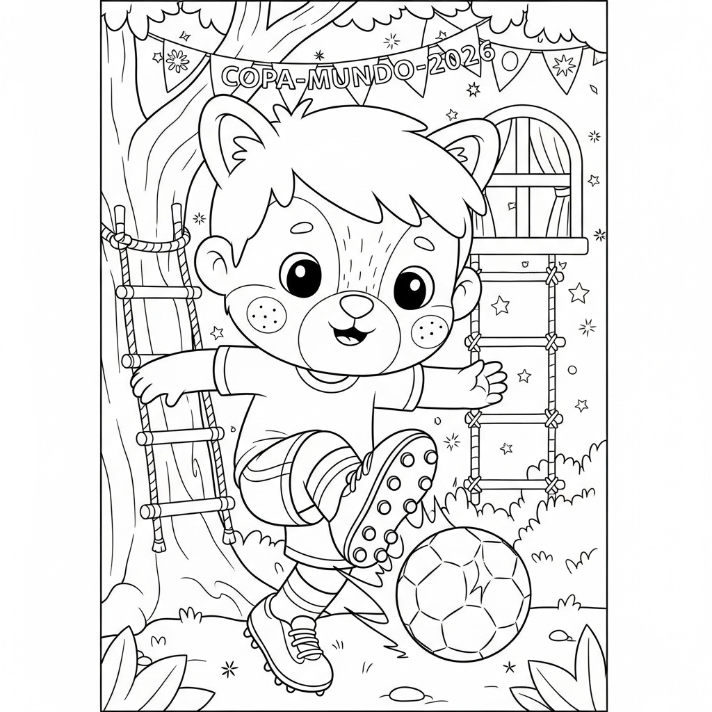Desenho de jogador de futebol para colorir com mão no ouvido em casa na árvore