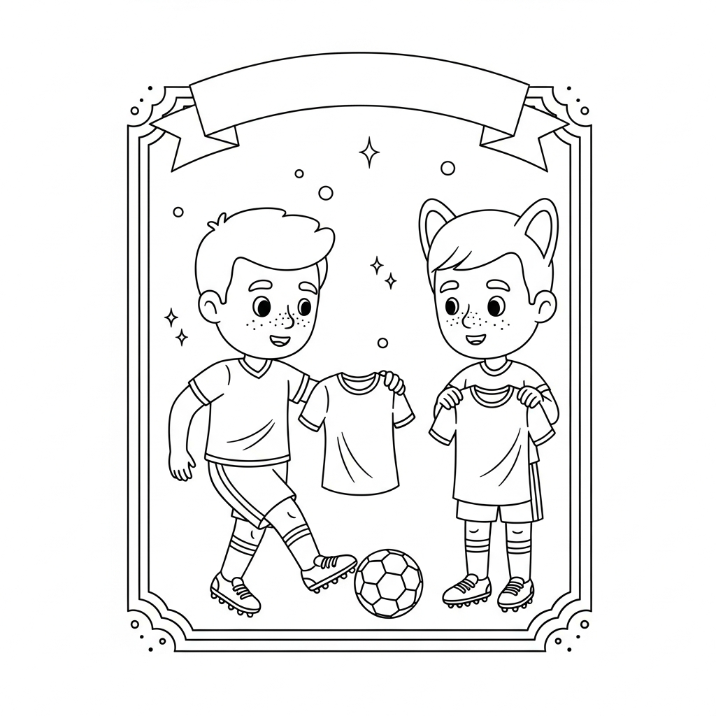 Desenho de jogador de futebol para colorir trocando camisa em campo gramado vazio