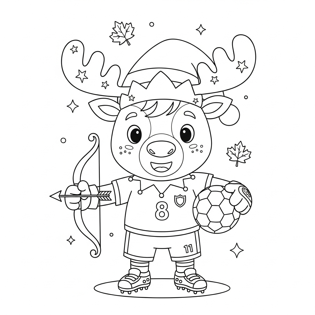 Desenho de Maple mascote Copa 2026 para colorir vestido de elfo com arco e flecha