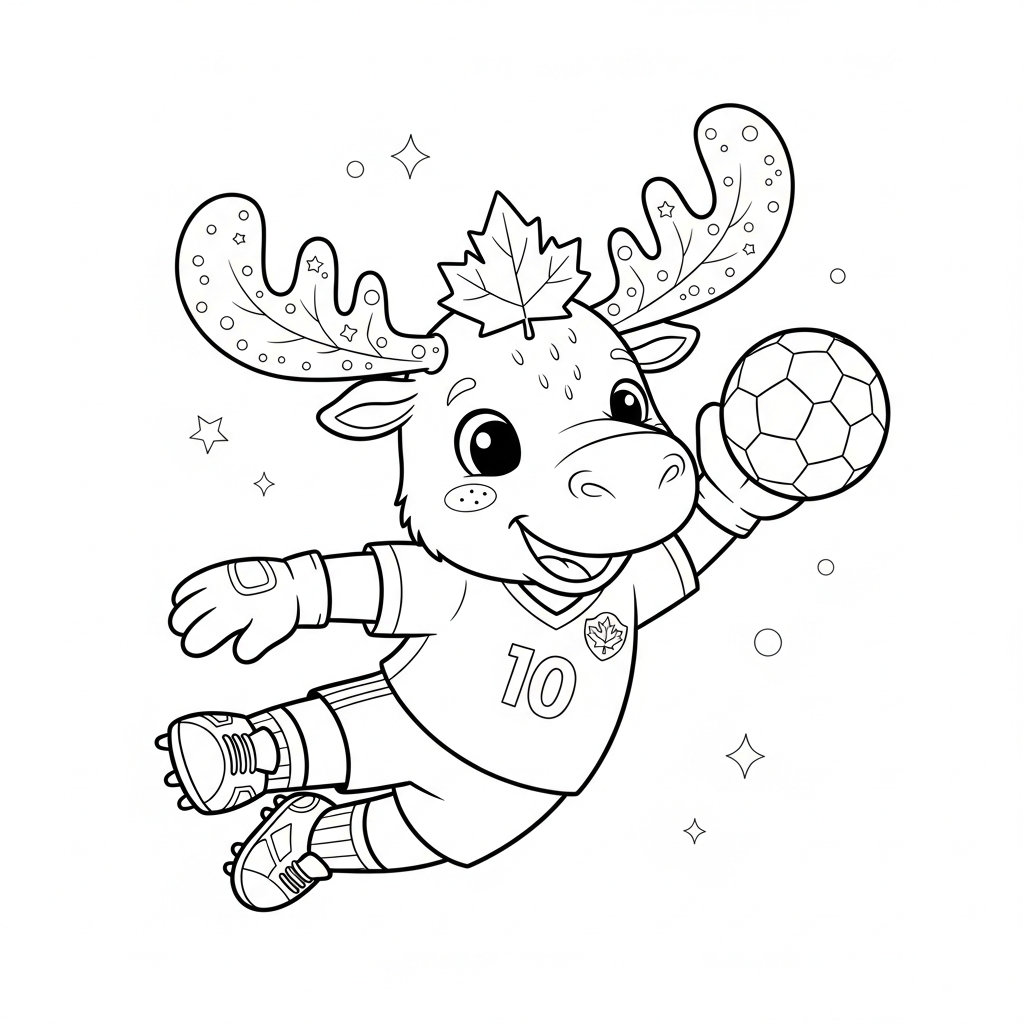 Desenho de Maple mascote Copa 2026 para colorir cabeceando em mergulho