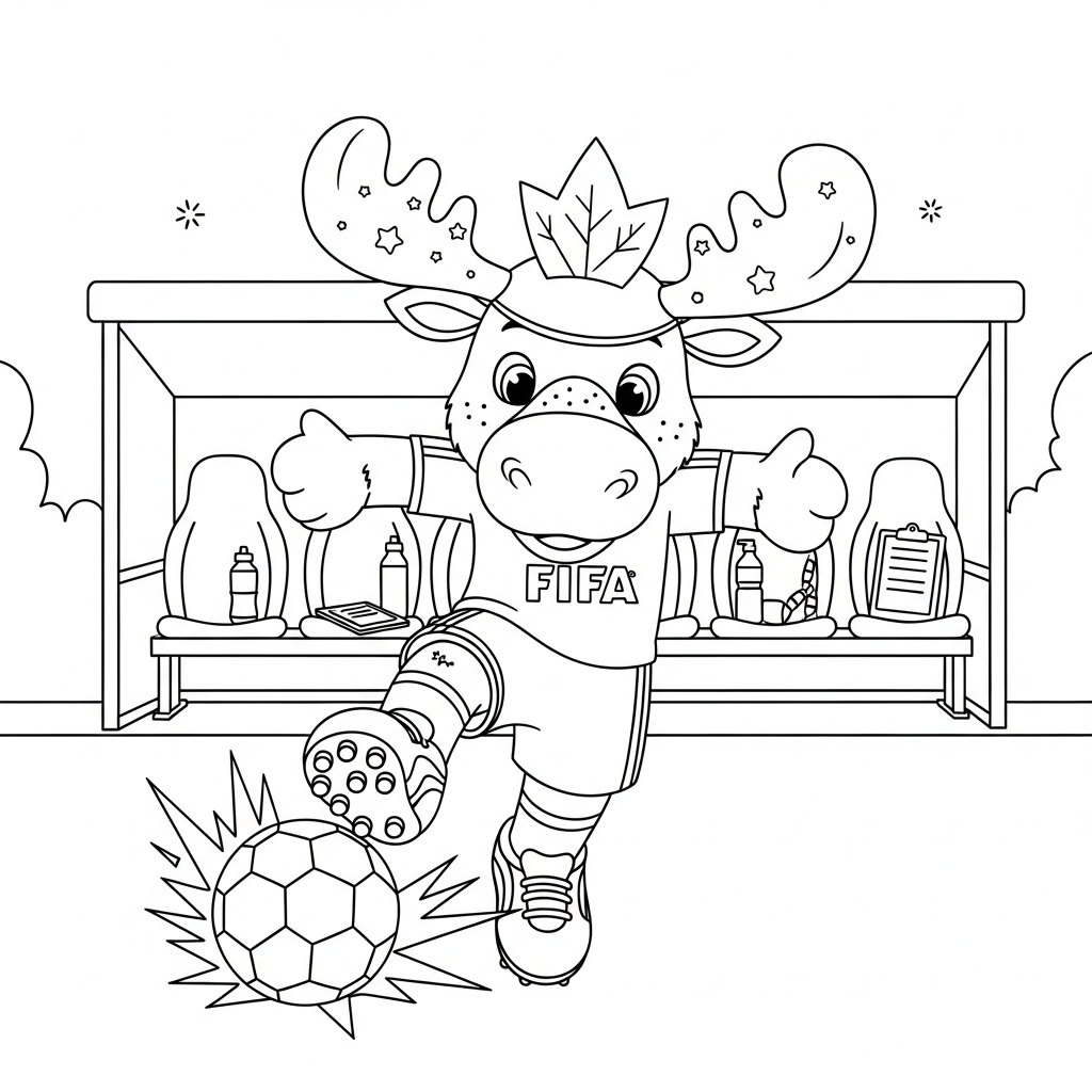 Desenho de Maple mascote Copa 2026 para colorir usando óculos na praia