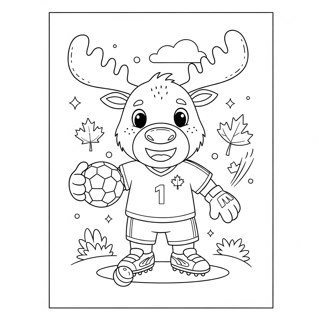 Desenho de Maple mascote Copa 2026 para colorir jogando bolinhas de gude no campo.