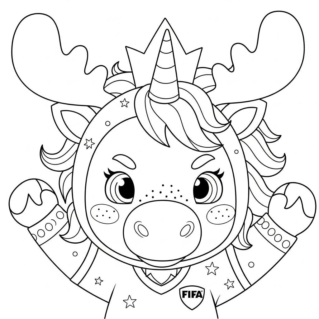 Desenho de maple mascote copa 2026 para colorir vestido de unicórnio no playground com escorregador
