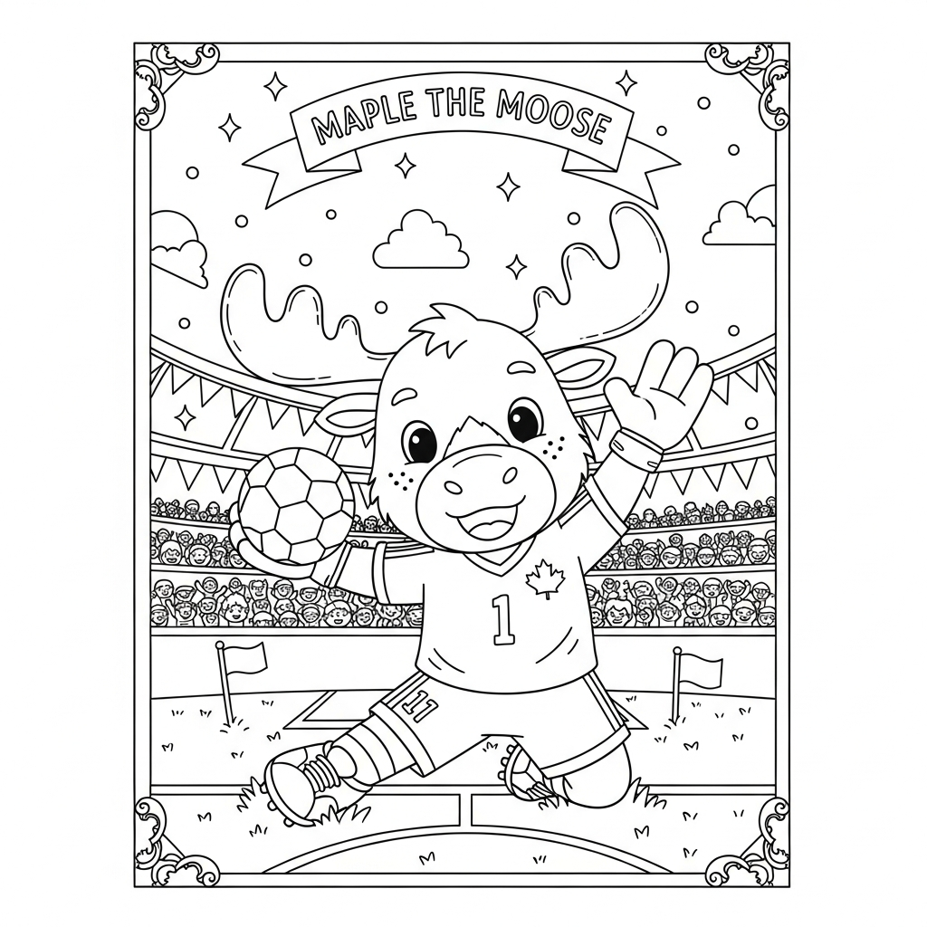 Desenho de Maple mascote Copa 2026 para colorir deslizando de joelhos no gramado