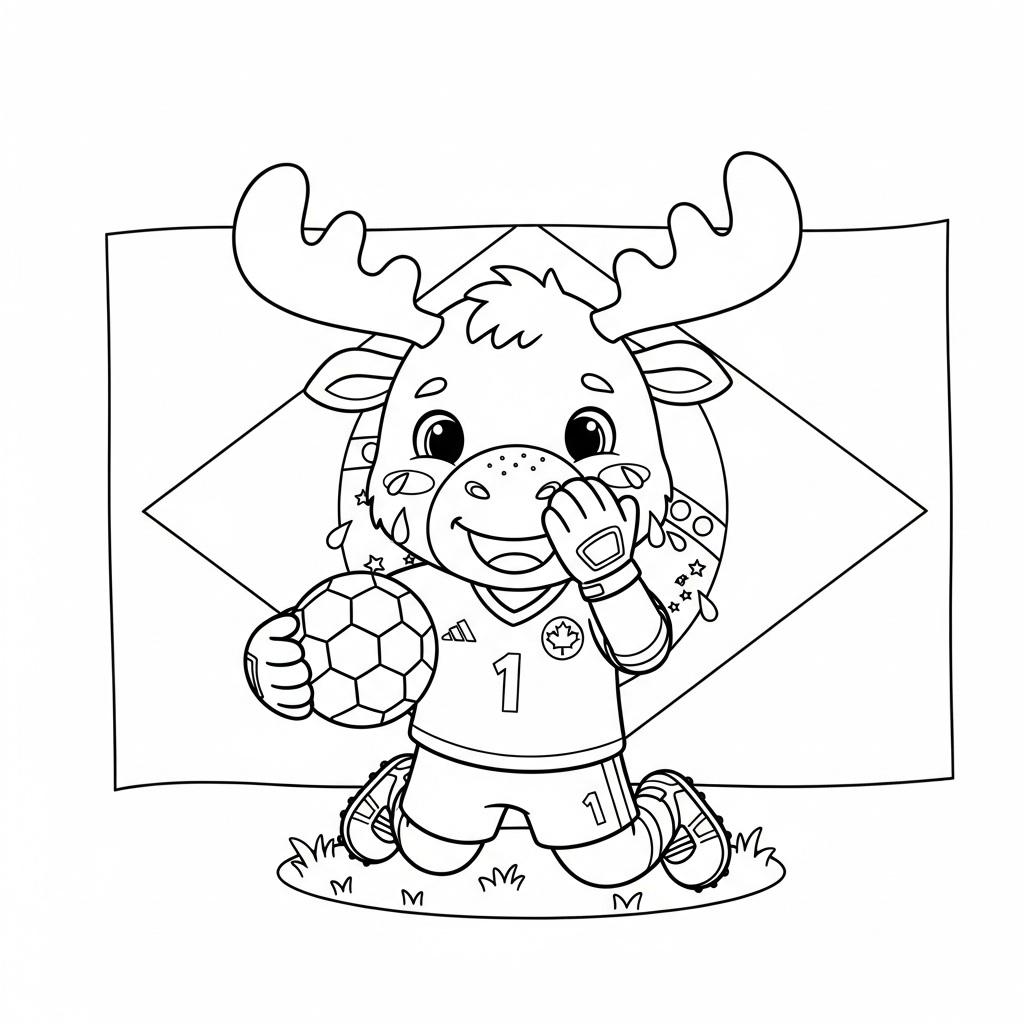 Desenho de Maple mascote Copa 2026 para colorir chorando de joelhos na festa
