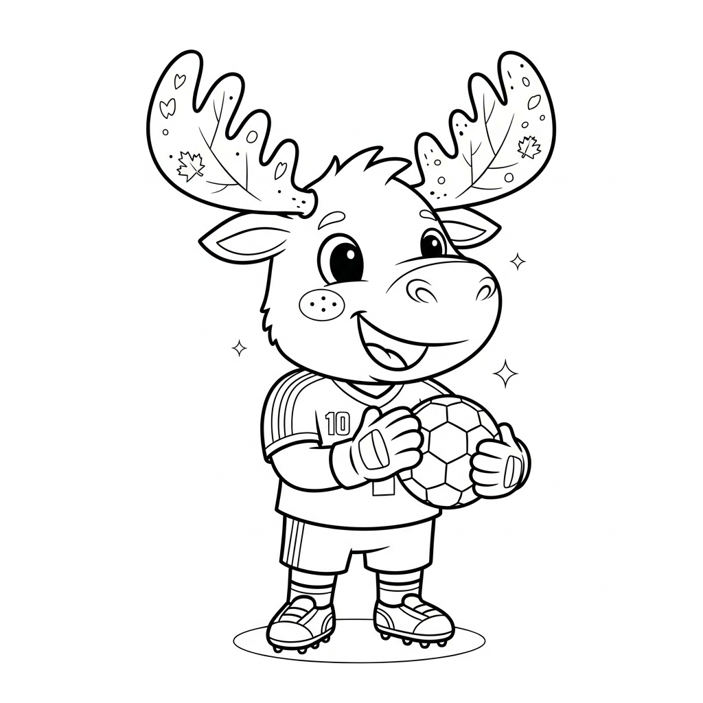 Desenho de Maple mascote Copa 2026 para colorir batendo palmas ritmadas na praça com telão