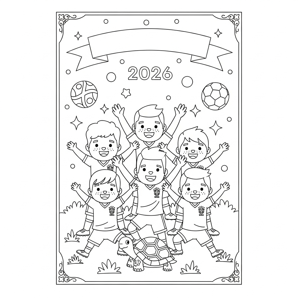 Desenho de selecao brasileira para colorir brincando com tartaruga no chão e bola pequena
