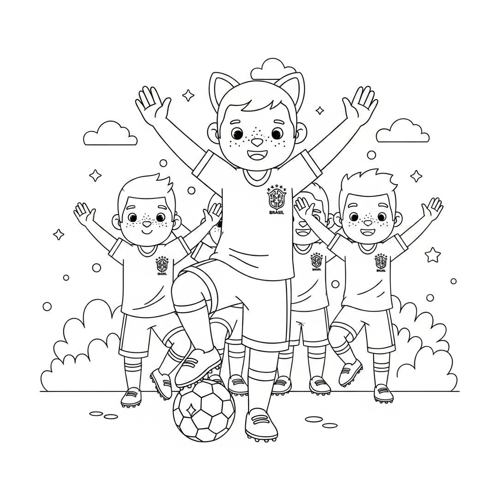 Desenho de selecao brasileira para colorir pedalando sobre a bola