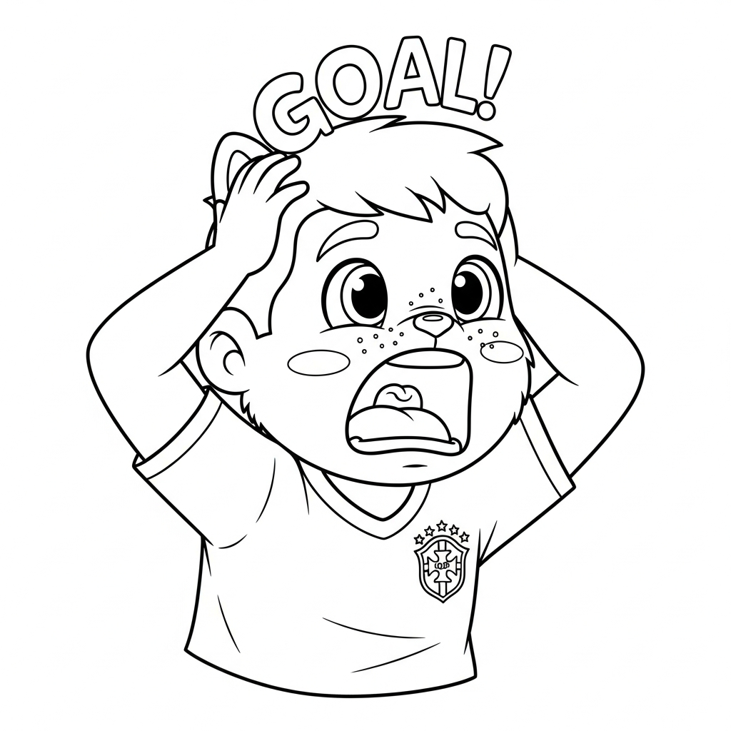 Desenho de seleção brasileira para colorir gritando gol com mãos na cabeça