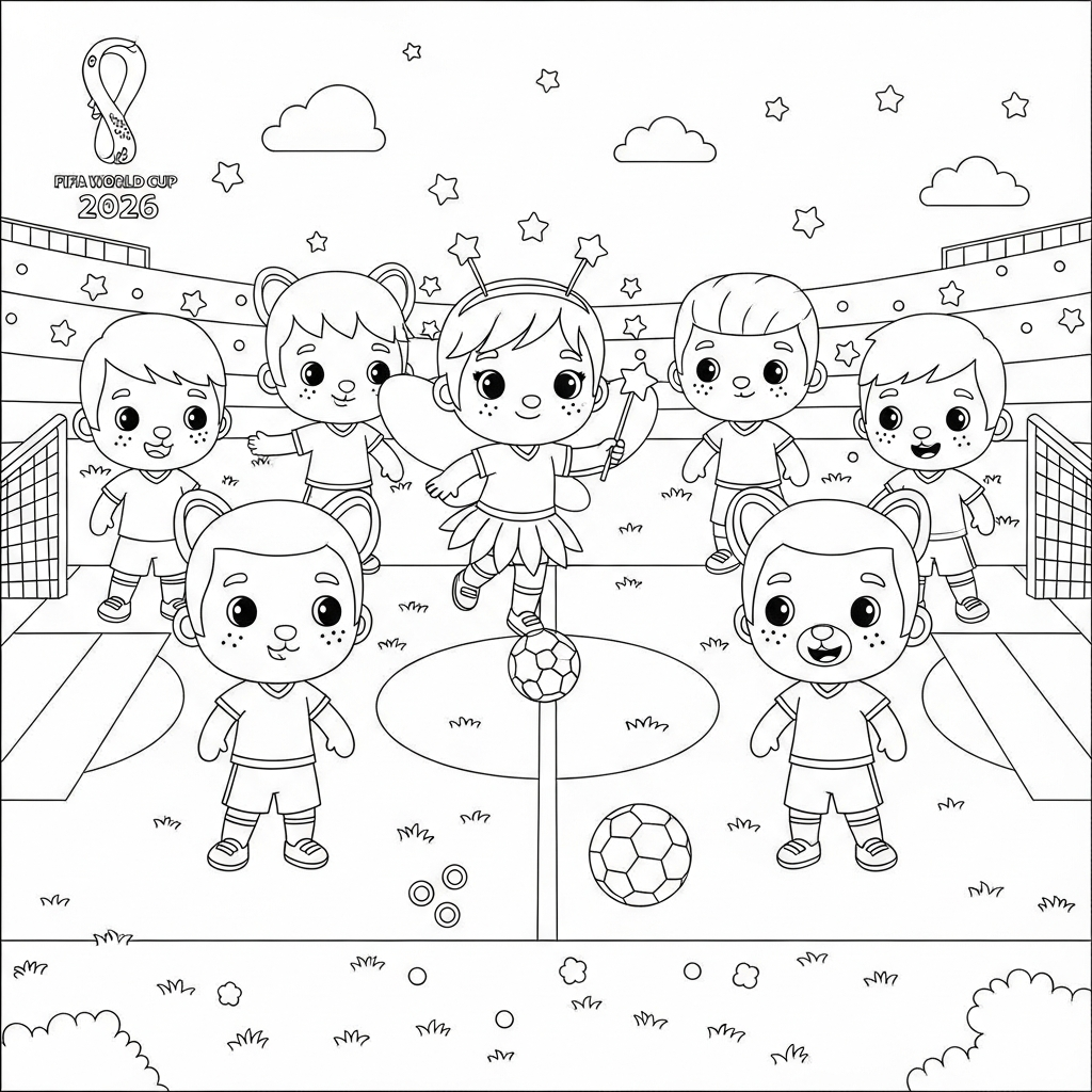 Desenho de selecao brasileira para colorir vestido de fada no círculo central do campo