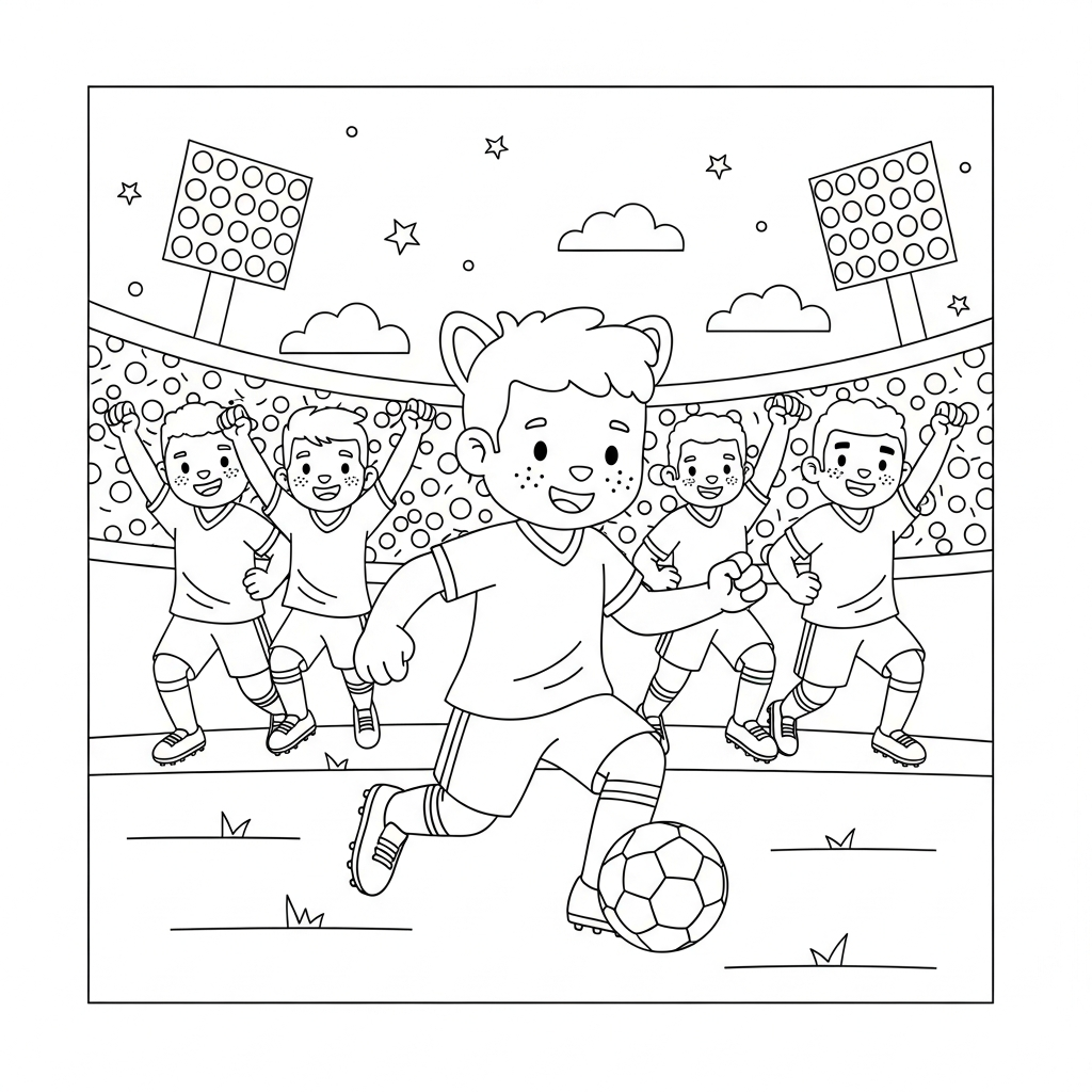 Desenho de selecao brasileira para colorir driblando bola no pé esquerdo em campo com gols