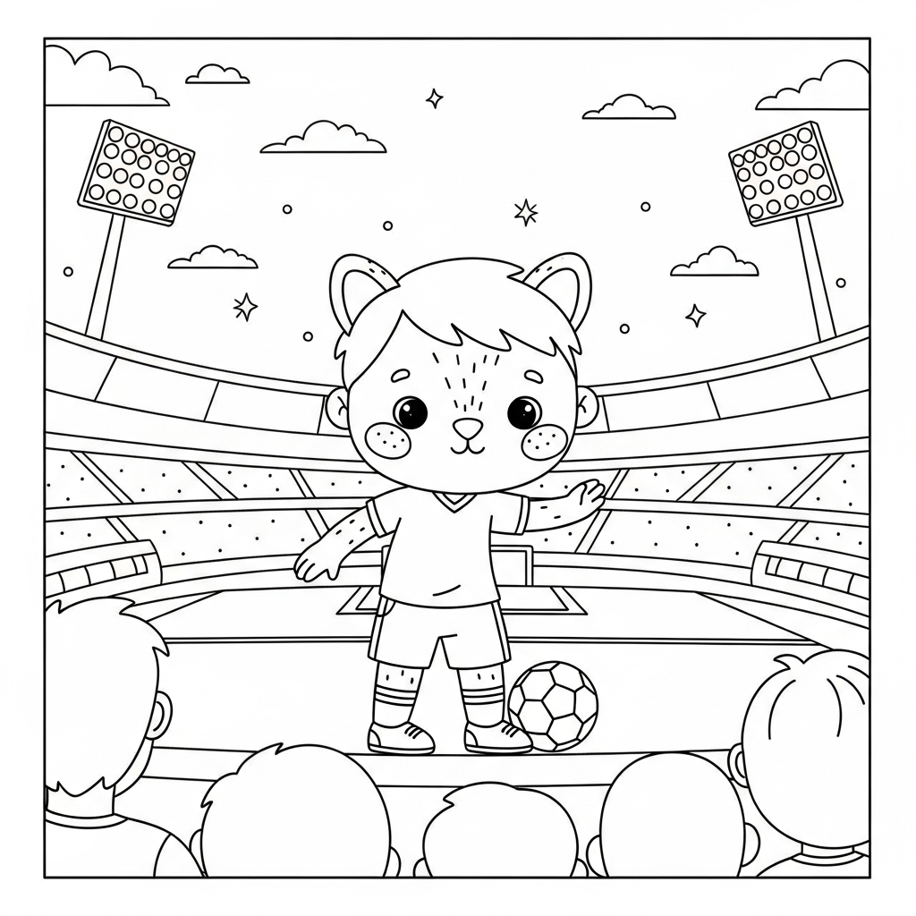Desenho de selecao brasileira para colorir protegendo a bola em estádio noturno iluminado