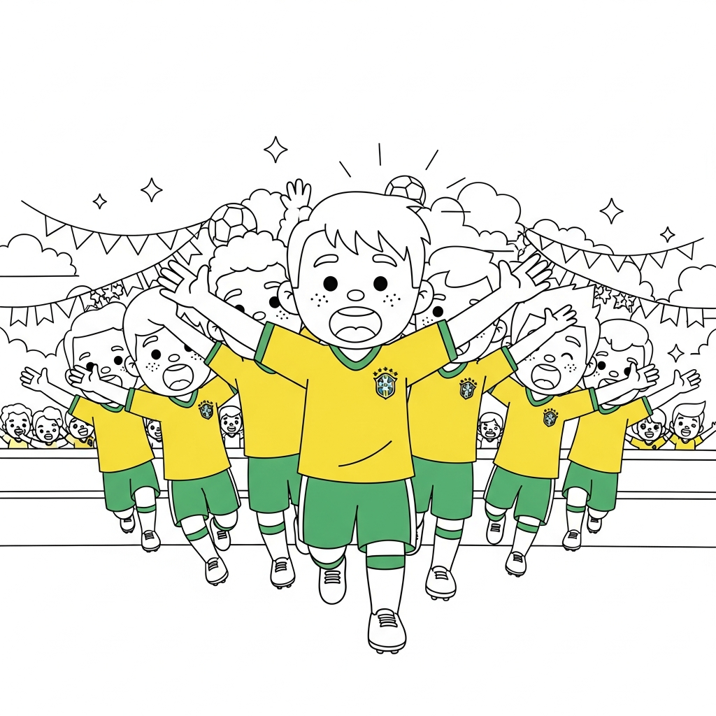 Desenho de seleção brasileira para colorir correndo até a torcida em navio pirata