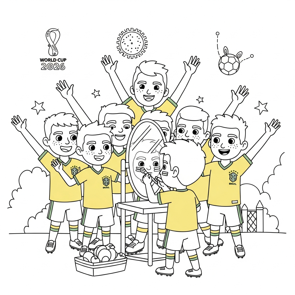 Desenho de selecao brasileira para colorir pintando o rosto em castelo de conto de fadas