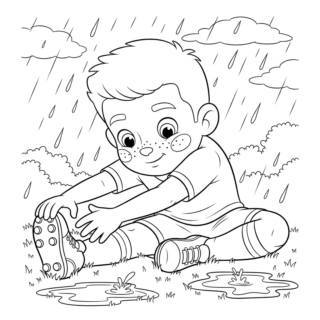 Desenho de selecao brasileira para colorir alongando perna sentado no campo chuvoso com poças