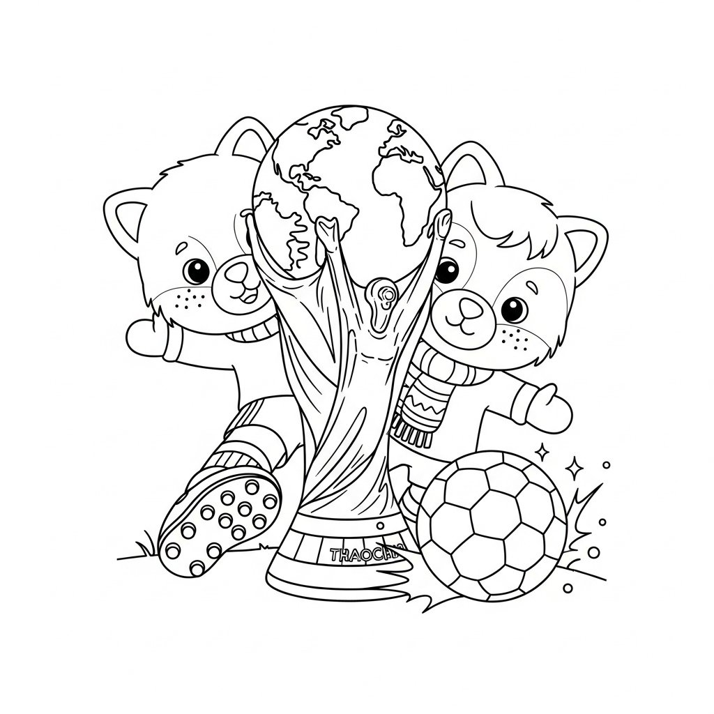 Desenho de troféu-copa para colorir jogando bola de neve em amigo com medalha decorativa