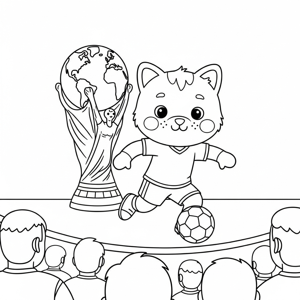 Desenho de trofeu copa para colorir driblando bola no pé direito com estrelas decorativas