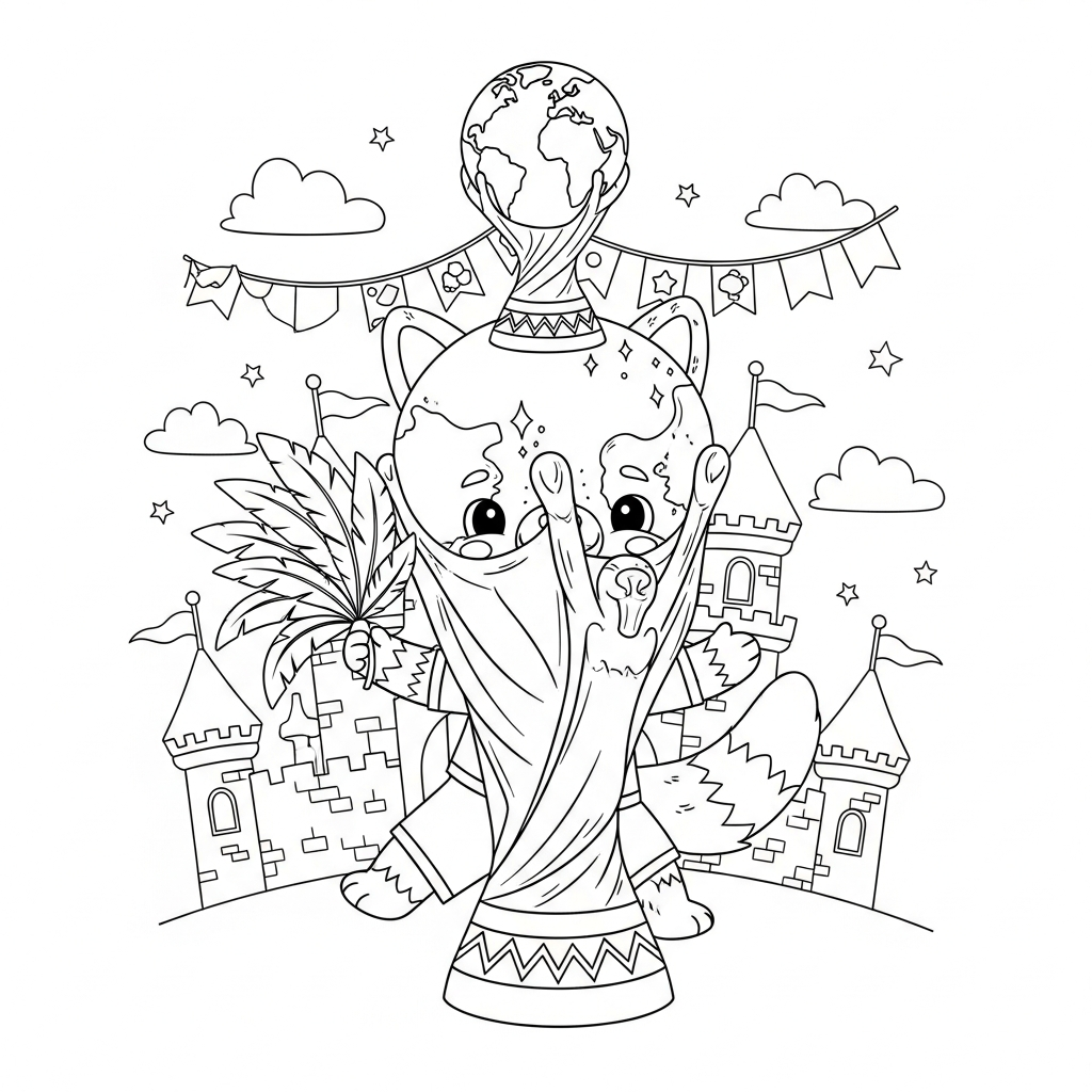 Desenho de trofeu copa para colorir dançando samba com pluma no castelo encantado