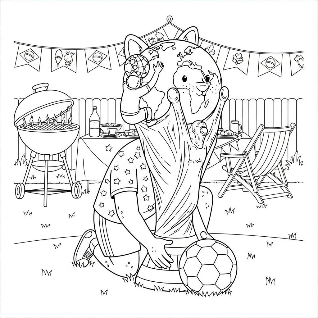 Desenho de trofeu copa para colorir arrumando bola para falta no churrasco brasileiro