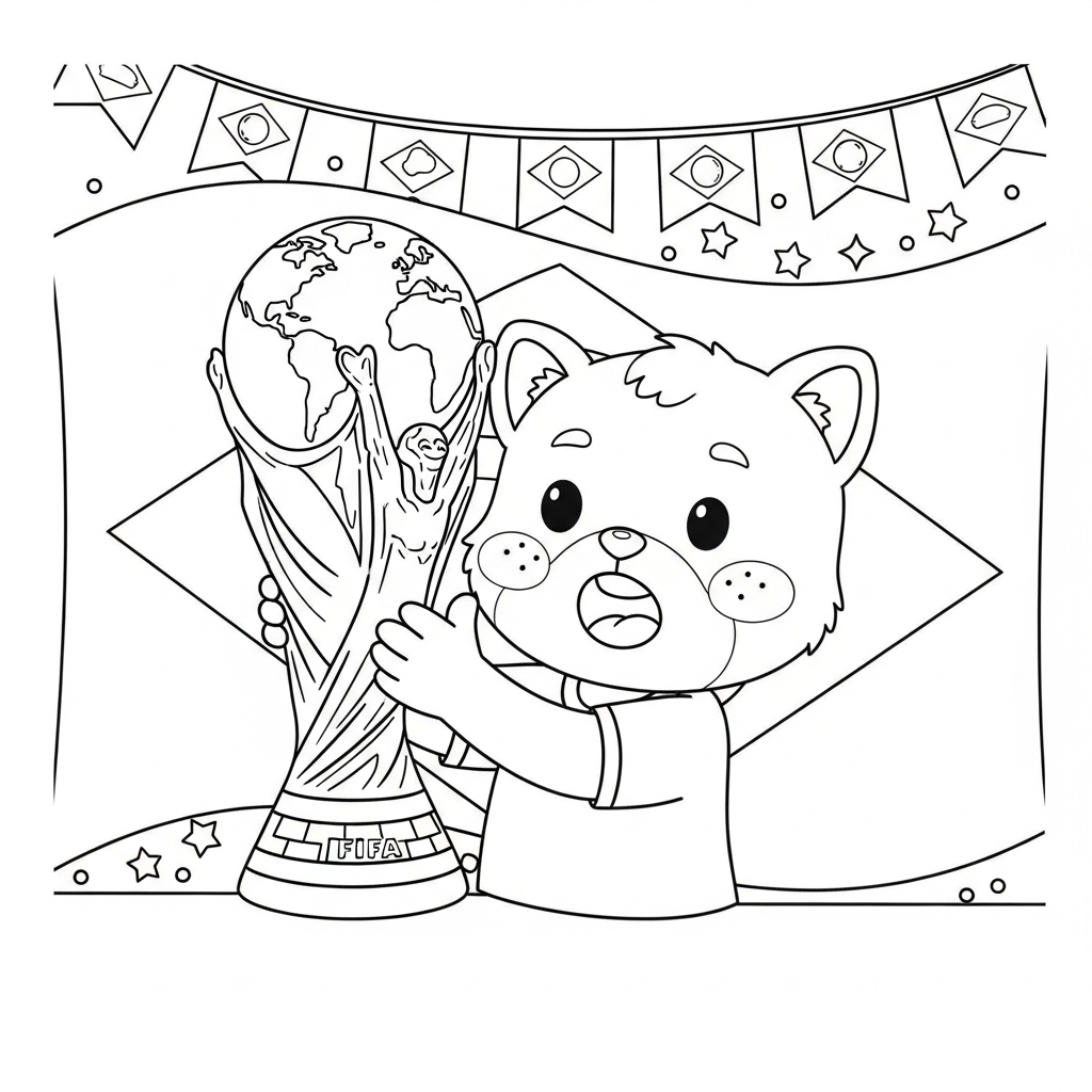 Desenho de trofeu copa para colorir batendo palmas ritmadas na cozinha com forno e panelas