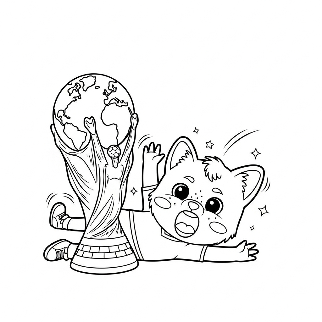 Desenho de trofeu copa para colorir caindo simulando falta na área pequena frente ao gol