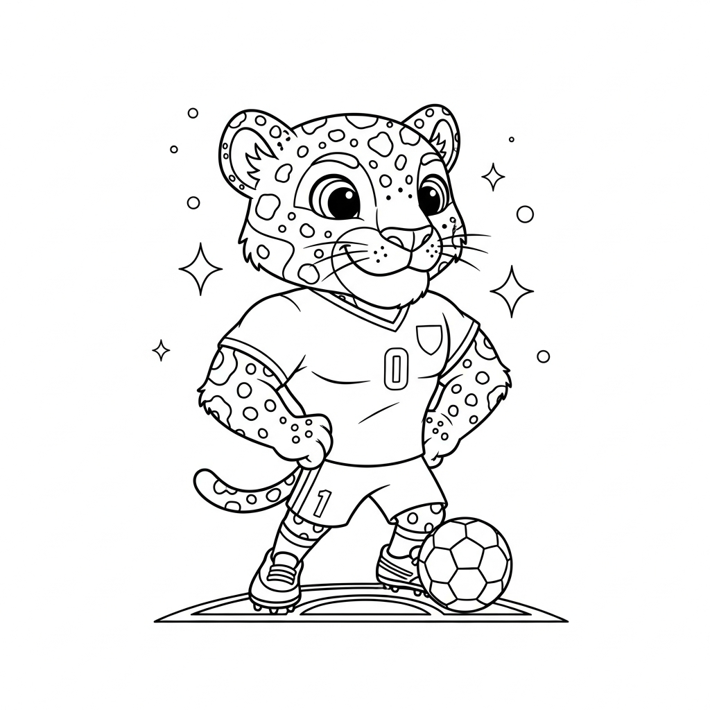 Desenho de Zayu mascote Copa 2026 para colorir preparando cobrança de pênalti