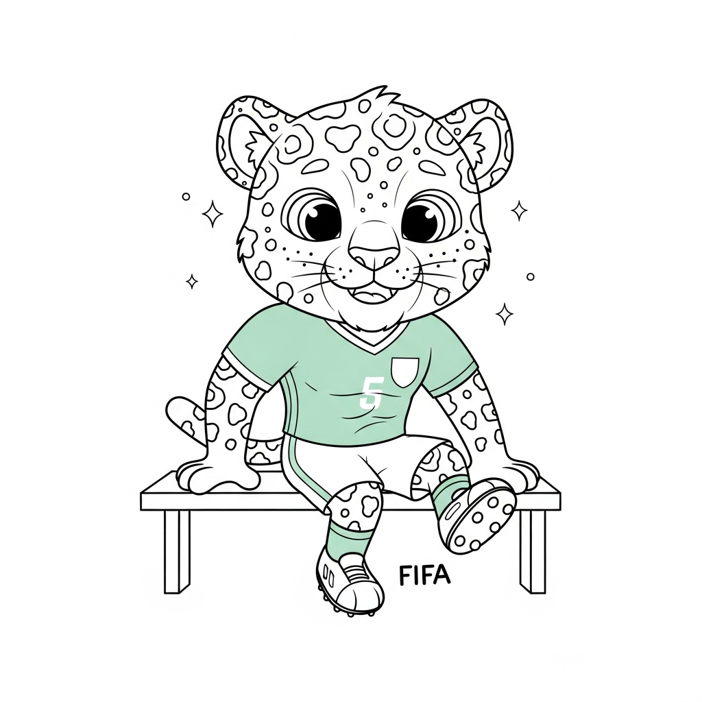 Desenho de Zayu mascote Copa 2026 para colorir aguardando entrar em campo