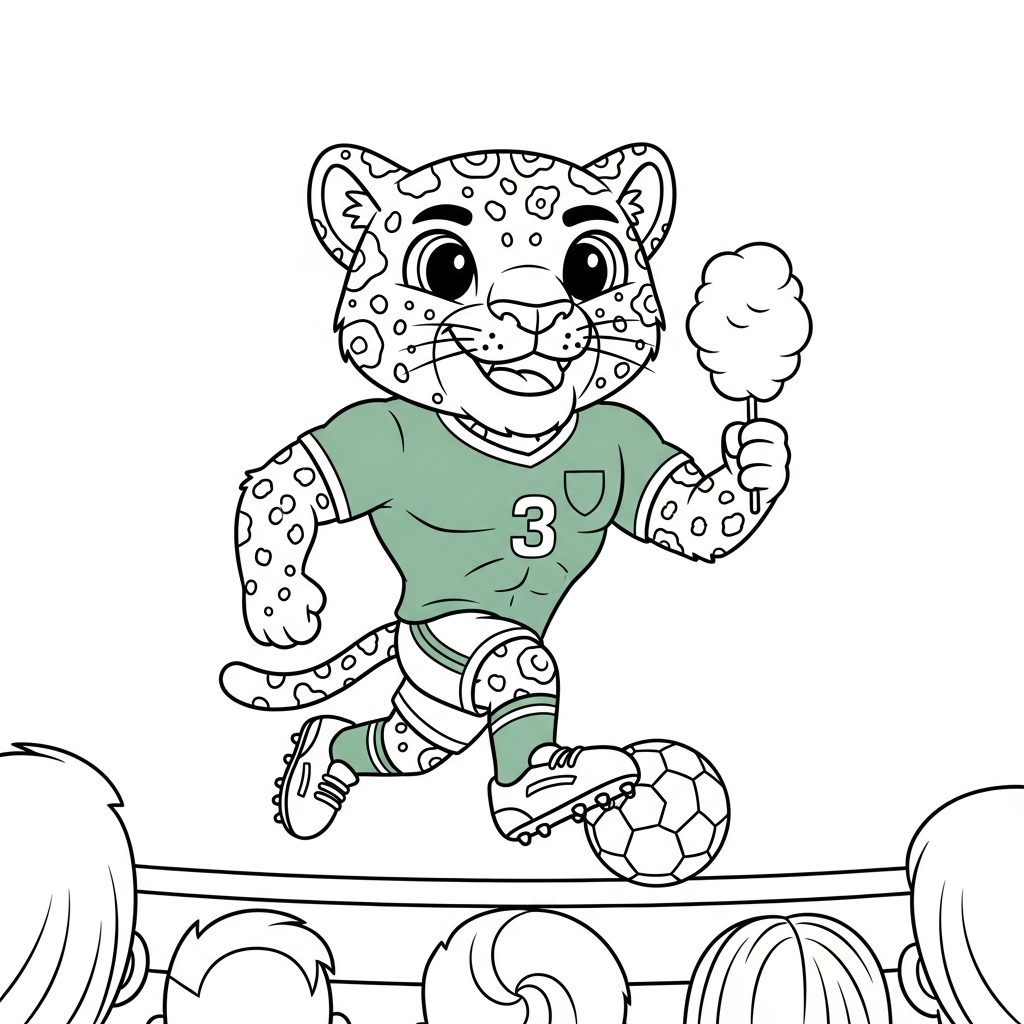 Desenho de Zayu mascote Copa 2026 para colorir segurando algodão doce no vestiário