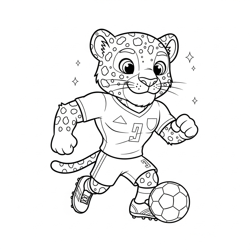 Desenho de Zayu mascote Copa 2026 para colorir driblando na área pequena