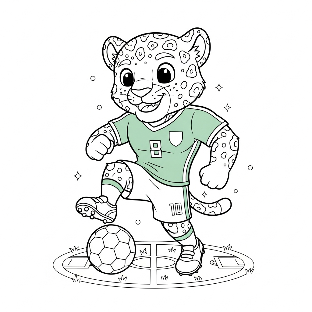 Desenho de Zayu mascote Copa 2026 para colorir amortecendo bola no círculo central