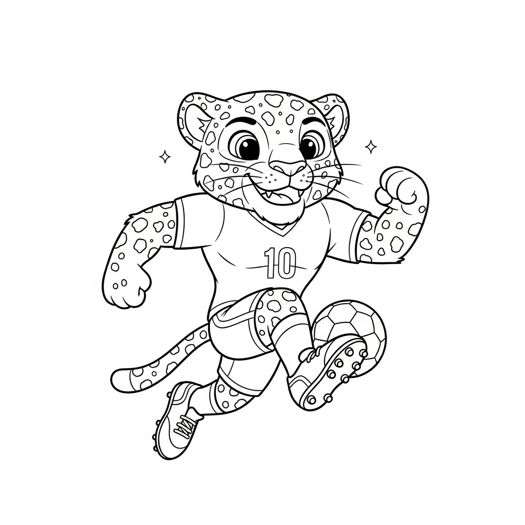Desenho de Zayu Mascote Copa 2026 para colorir interceptando passe em estádio lotado