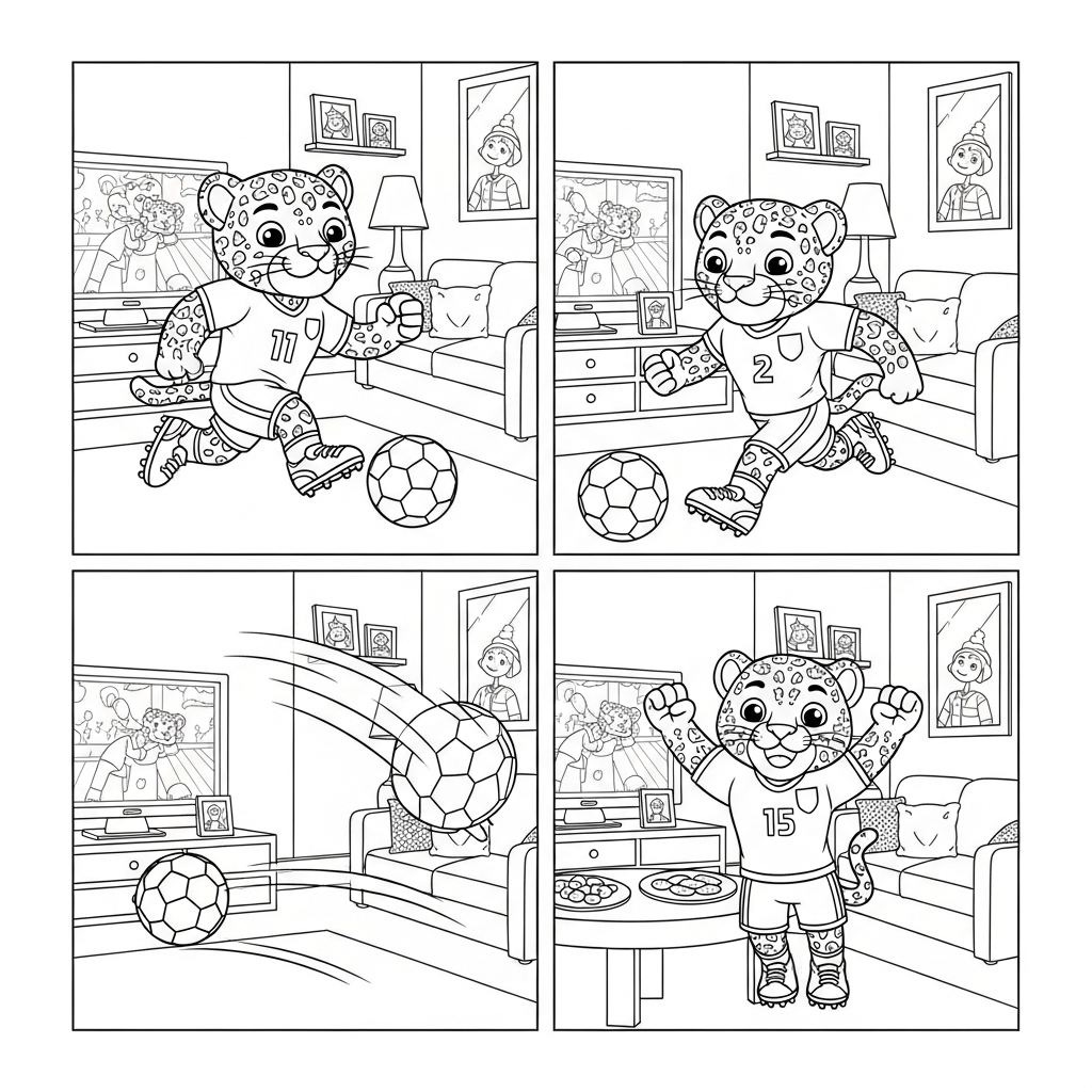 Desenho de Zayu mascote Copa 2026 para colorir defendendo bola alta na sala