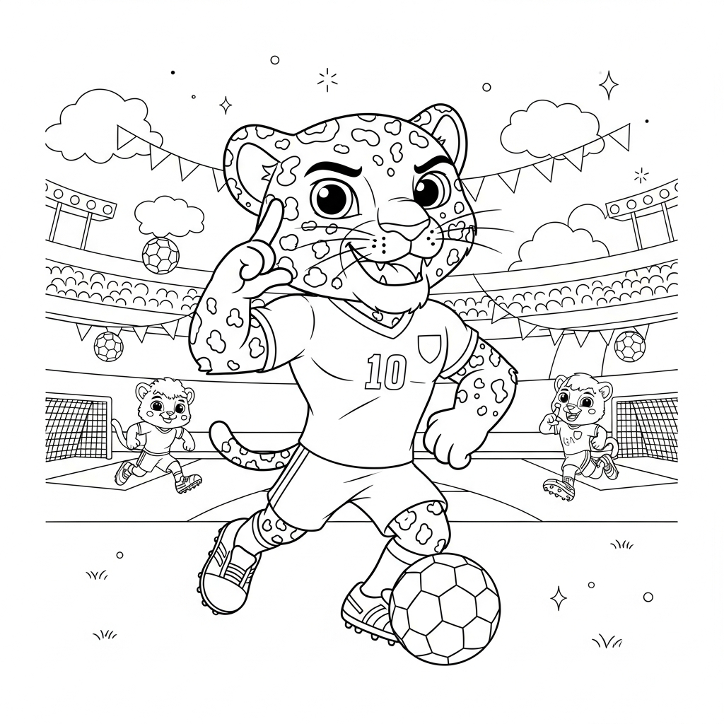 Desenho de Zayu mascote Copa 2026 para colorir com mão no ouvido cala-boca no quarto