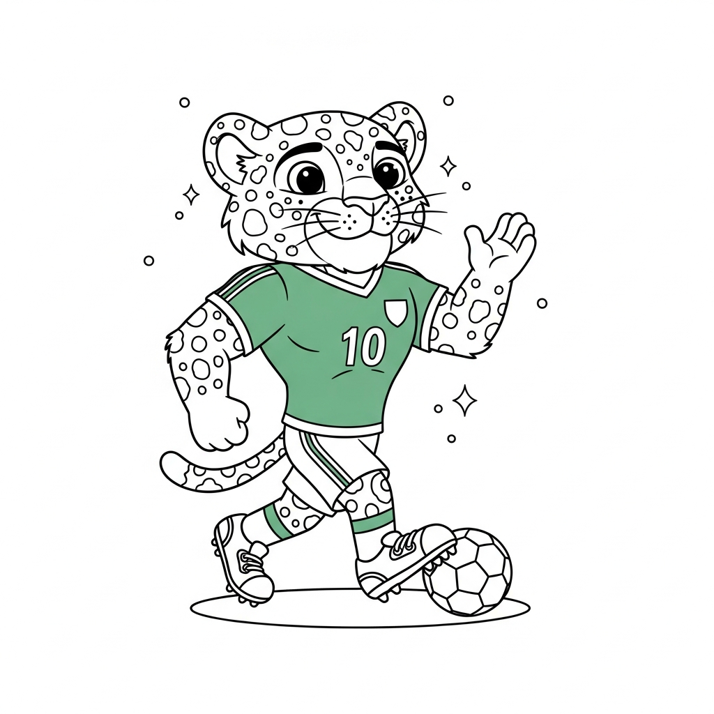 Desenho de Zayu mascote Copa 2026 para colorir saindo substituído no estádio noturno